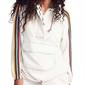 FAHERTY Fleming hoodie pullover sweatshirt rainbow stripe sleeve, size XL